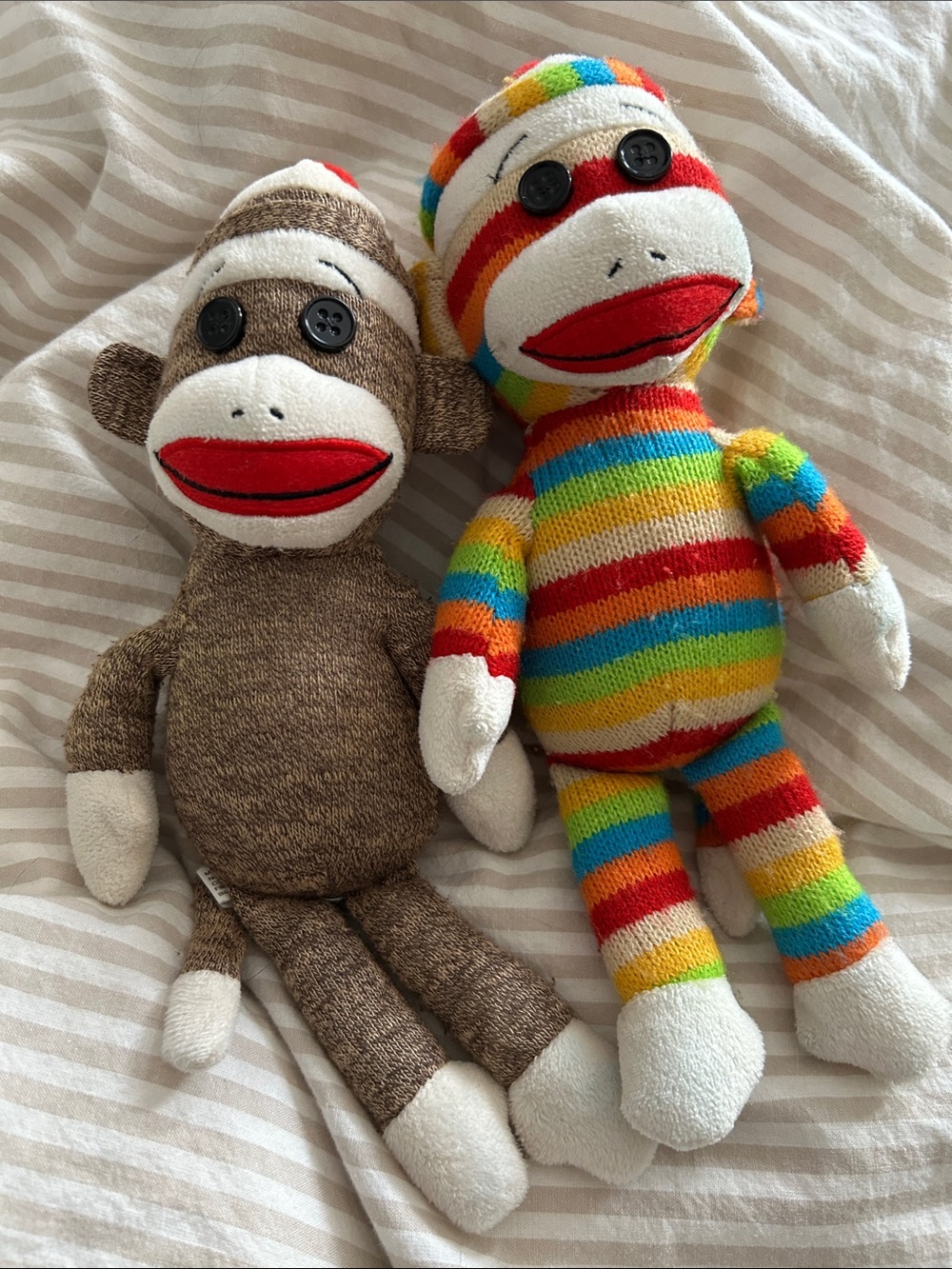 Ty Sock Monkey Duo - Rainbow and Classic Brown Pair